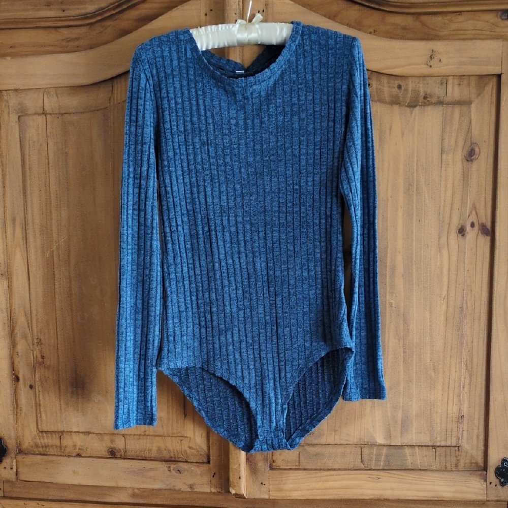 Your Style Blue Ribbed Long Sleeve Bodysuit